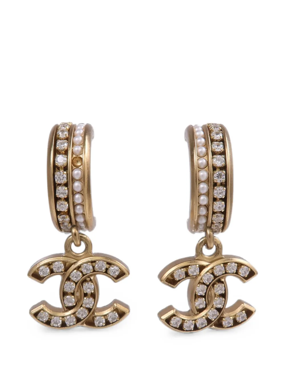 CHANEL Pre-Owned CC-crystal drop earrings - Oro