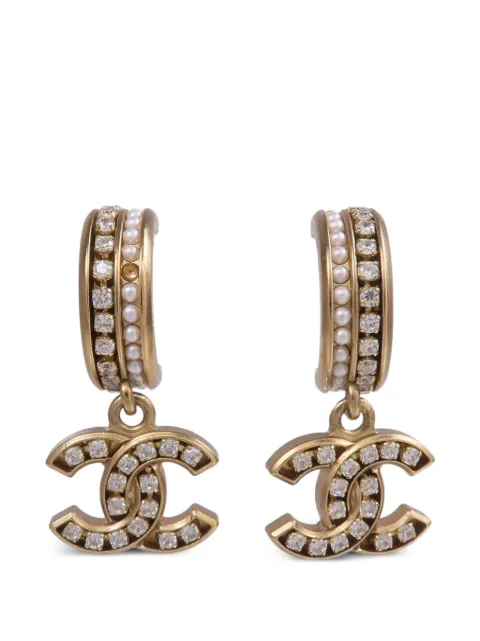 CHANEL Pre-Owned CC-crystal drop earrings