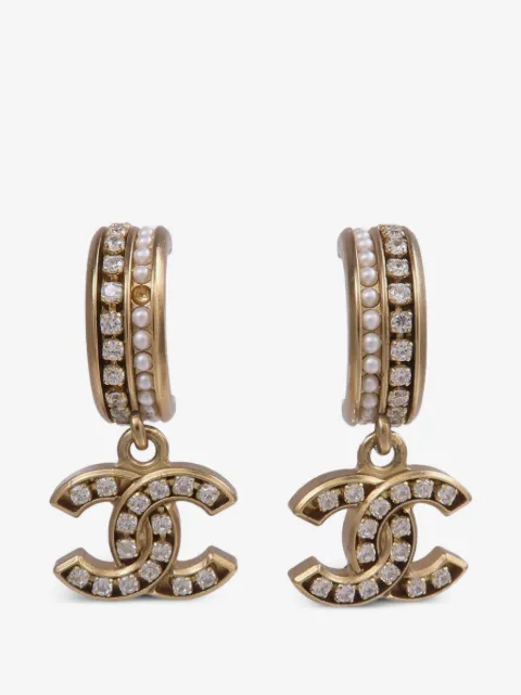 CHANEL Pre-Owned CC-crystal drop earrings