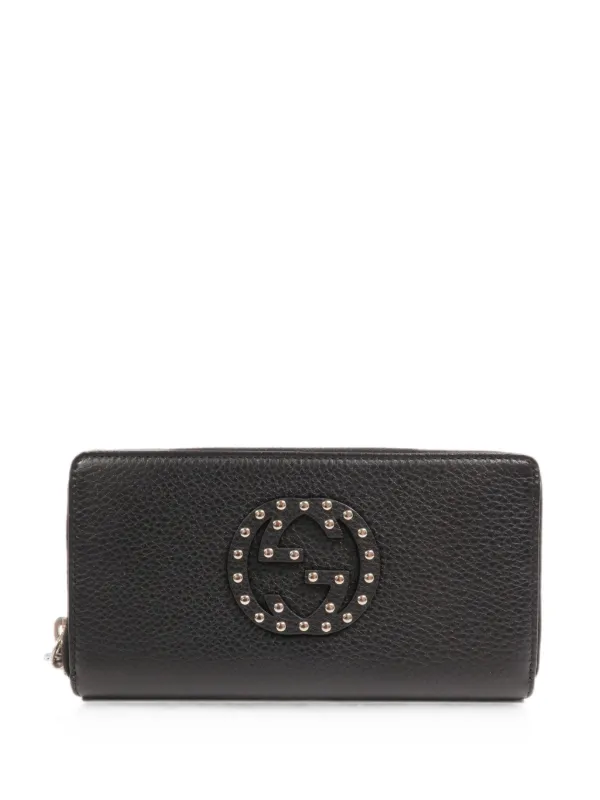 Gucci Pre-owned Studded Gg-interlocking Zip Wallet in Black