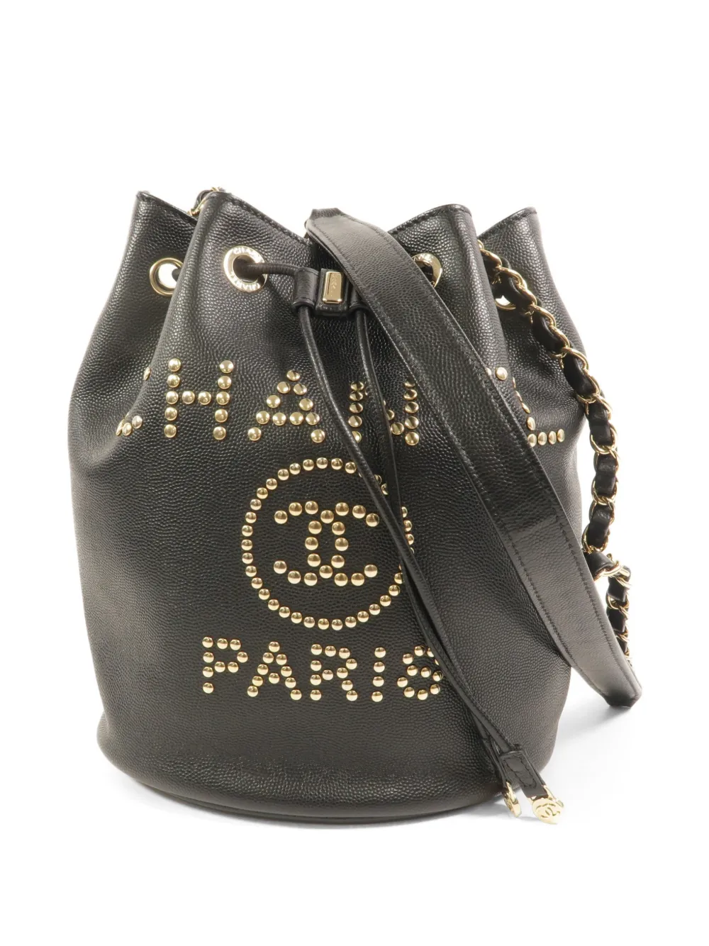 CHANEL Pre-Owned CC logo-detail studded bucket bag - Nero