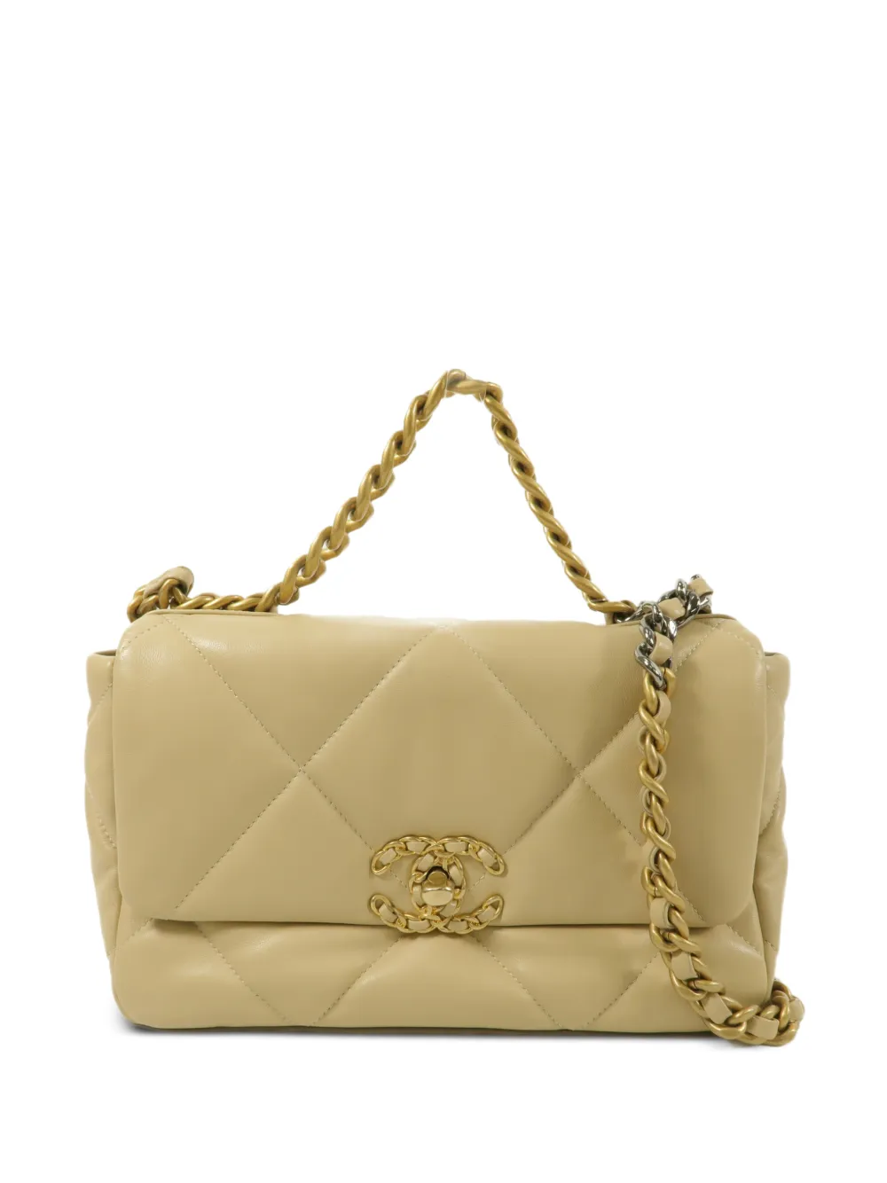CHANEL Pre-Owned small Chanel 19 Diamond-quilted shoulder bag - Neutrals