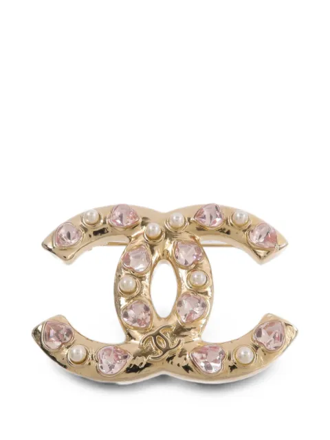 CHANEL Pre-Owned CC heart-crystal brooch