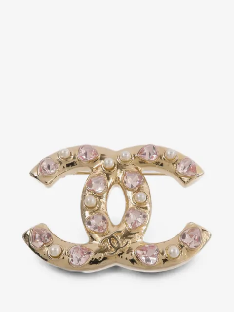 CHANEL Pre-Owned CC heart-crystal brooch
