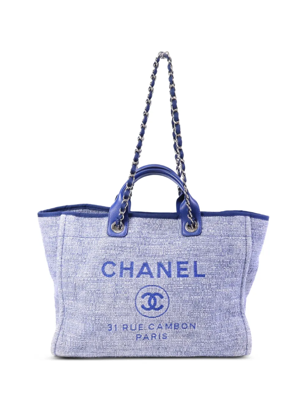 CHANEL Pre-Owned CC Deauville chain-strap canvas tote bag - Blue