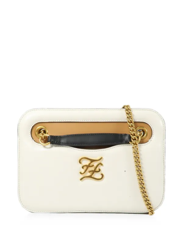 Fendi Pre-owned Karligraphy Calfskin Shoulder Bag in White
