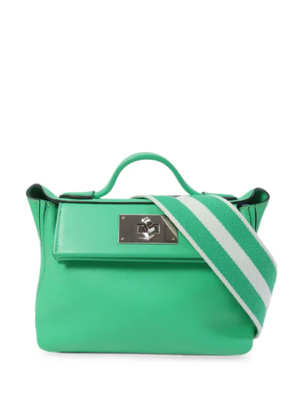 Hermès Pre-owned Mini 24/24 Leather Tote Bag in Green