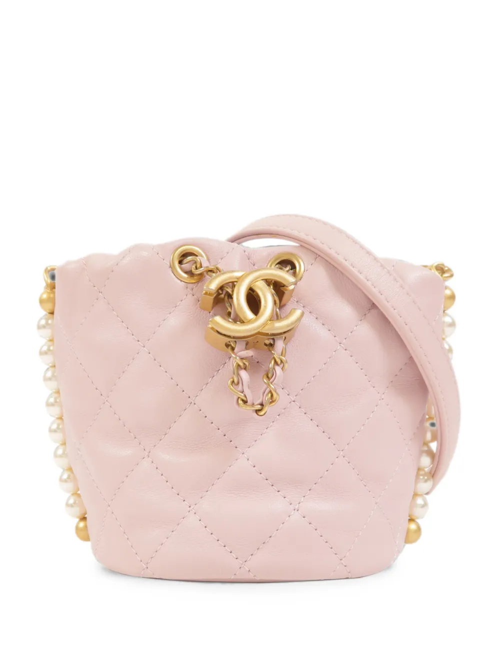 CHANEL Pre-Owned mini quilted CC drawstring bucket bag - Rosa