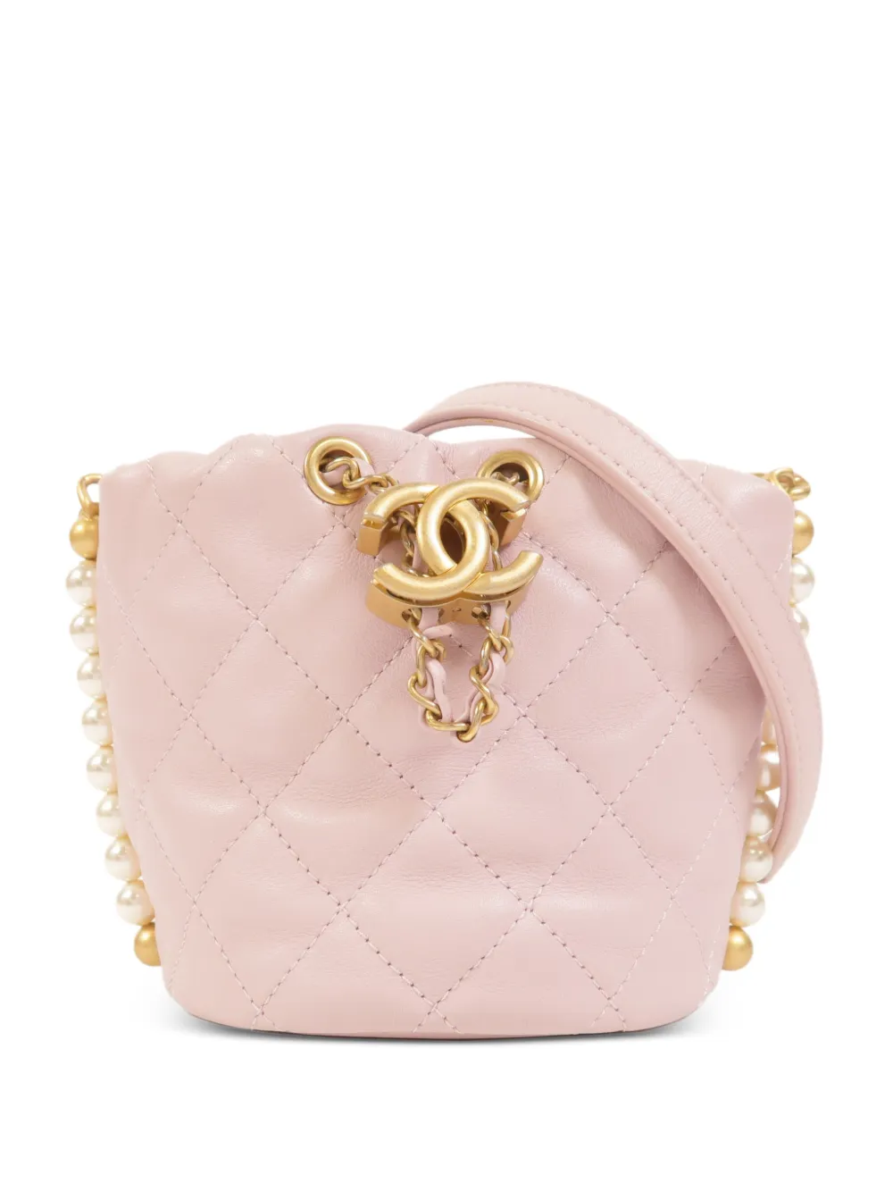 CHANEL Pre-Owned mini quilted CC drawstring bucket bag - Rosa