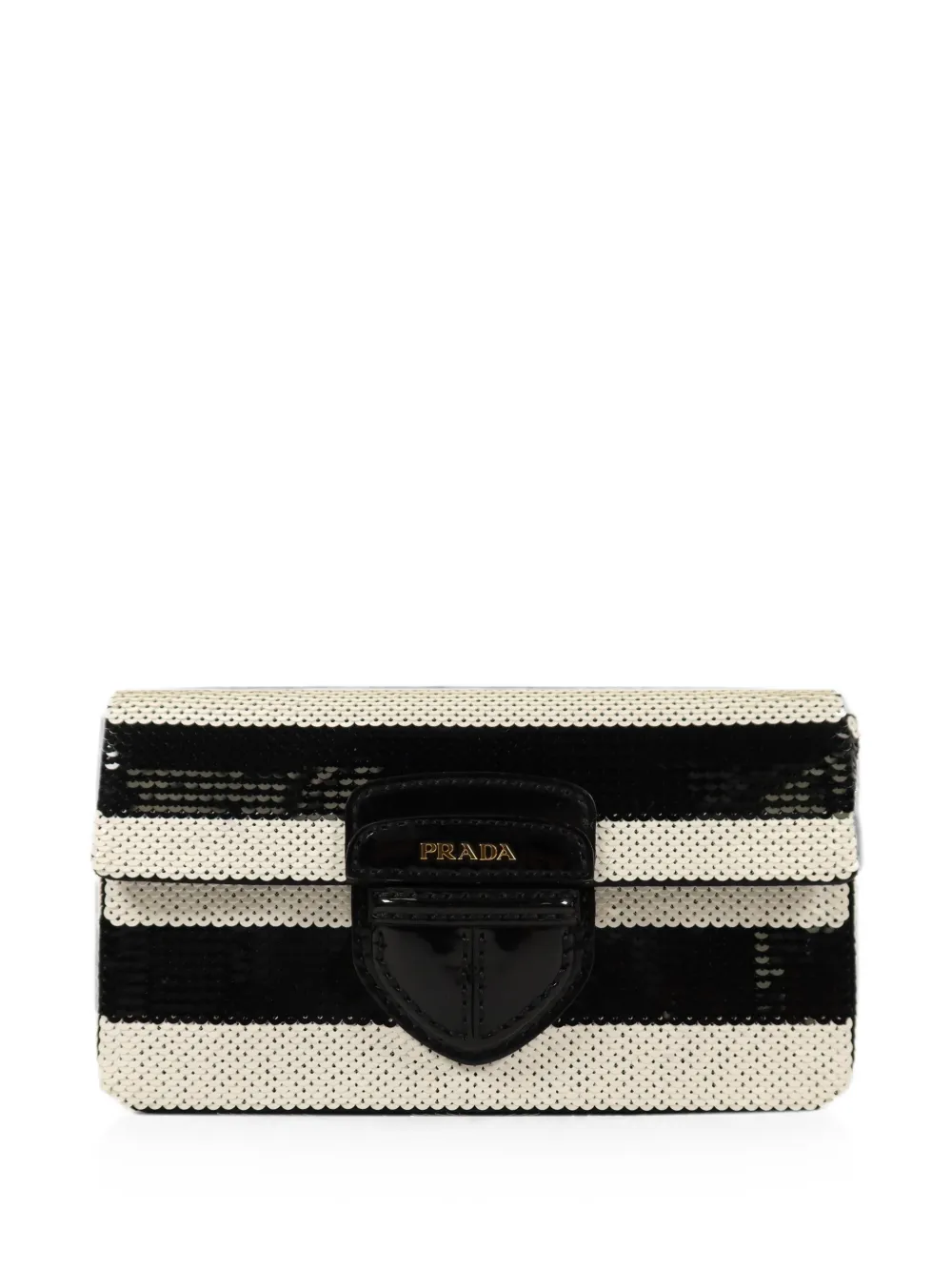 Prada Pre-Owned sequin-embellished striped clutch bag - Nero