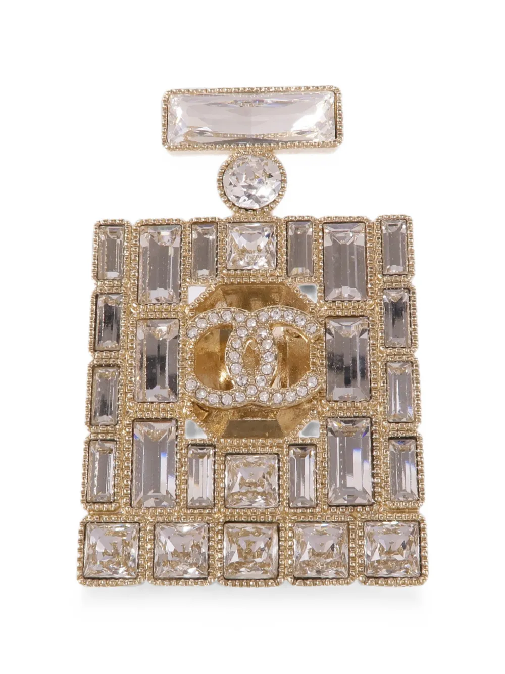 Pre-owned Chanel Crystal-embellished Brooch In Gold