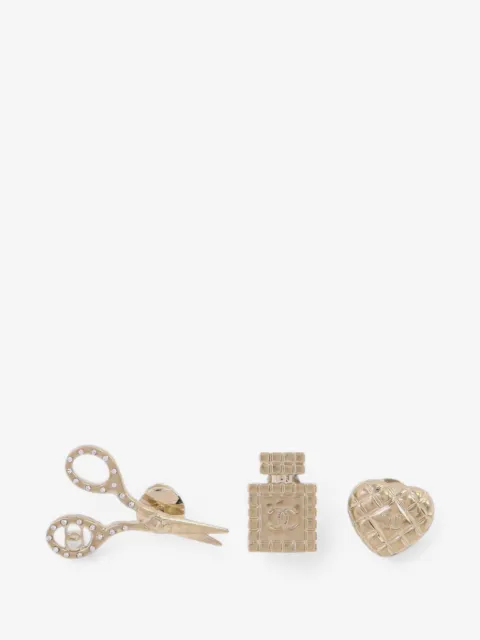 CHANEL Pre-Owned CC metal strass gold brooch set of three