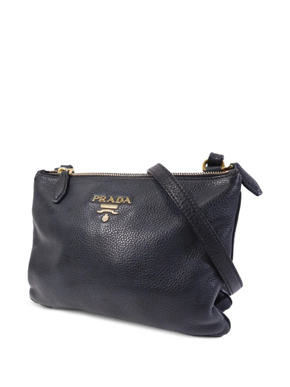 Prada Pre-Owned Leren schoudertas met logo-applicatie Zwart