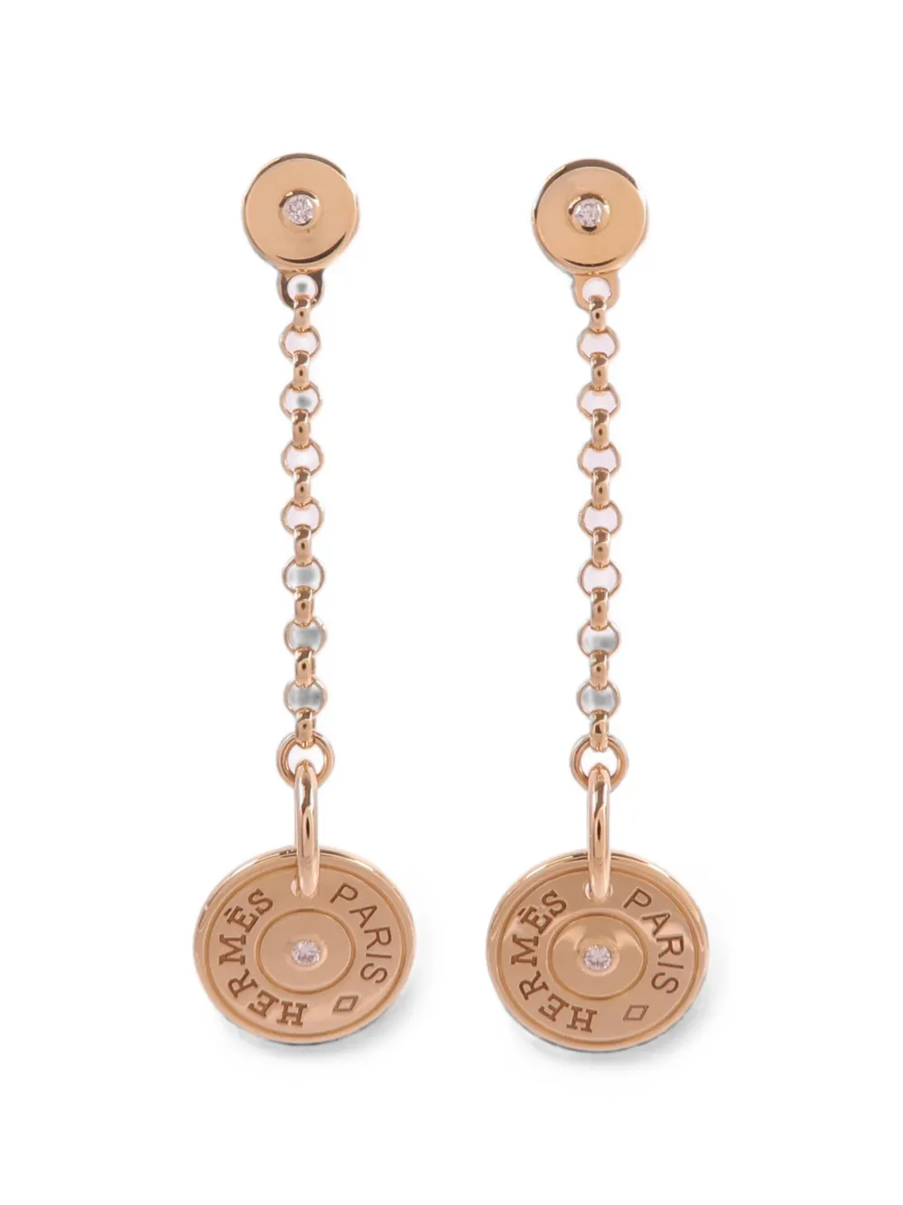 Pre-owned Hermes Ex-libris Clou De Selle Diamond Earrings In Pink