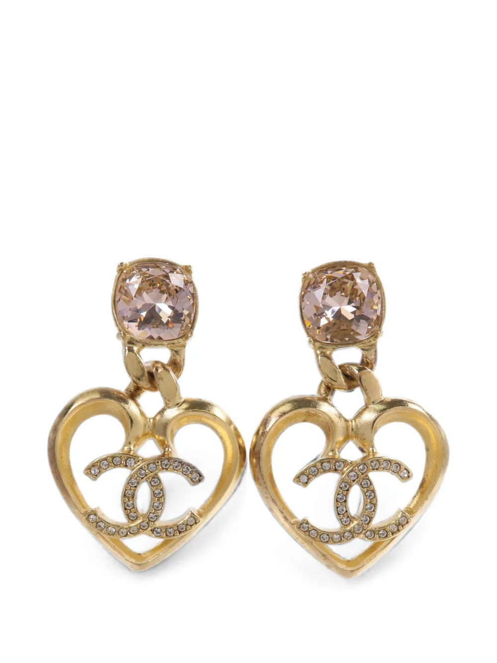 CHANEL Pre-Owned CC heart earrings - Gold