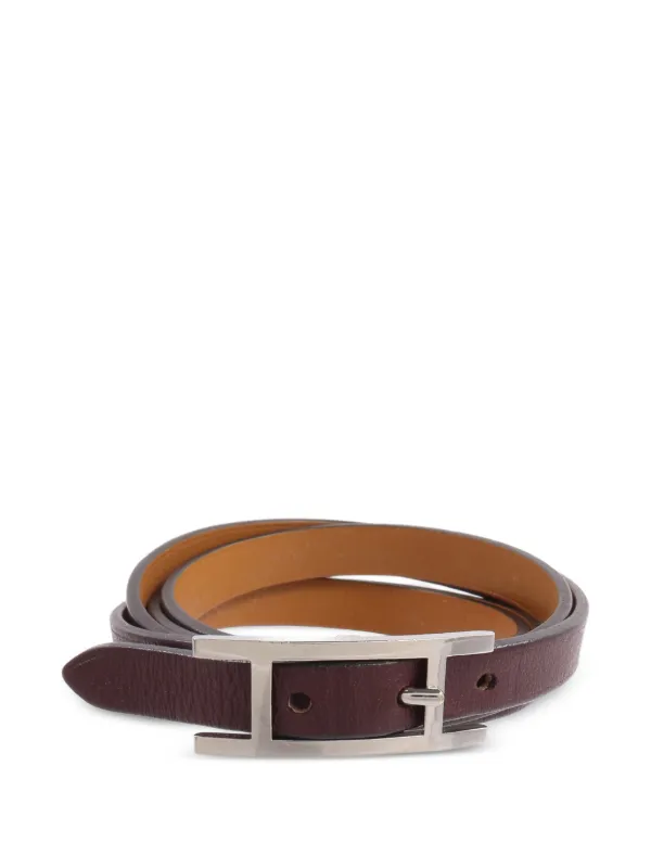 Hermès Pre-owned 2018 Behapi Double Tour Leather Bracelet in Brown