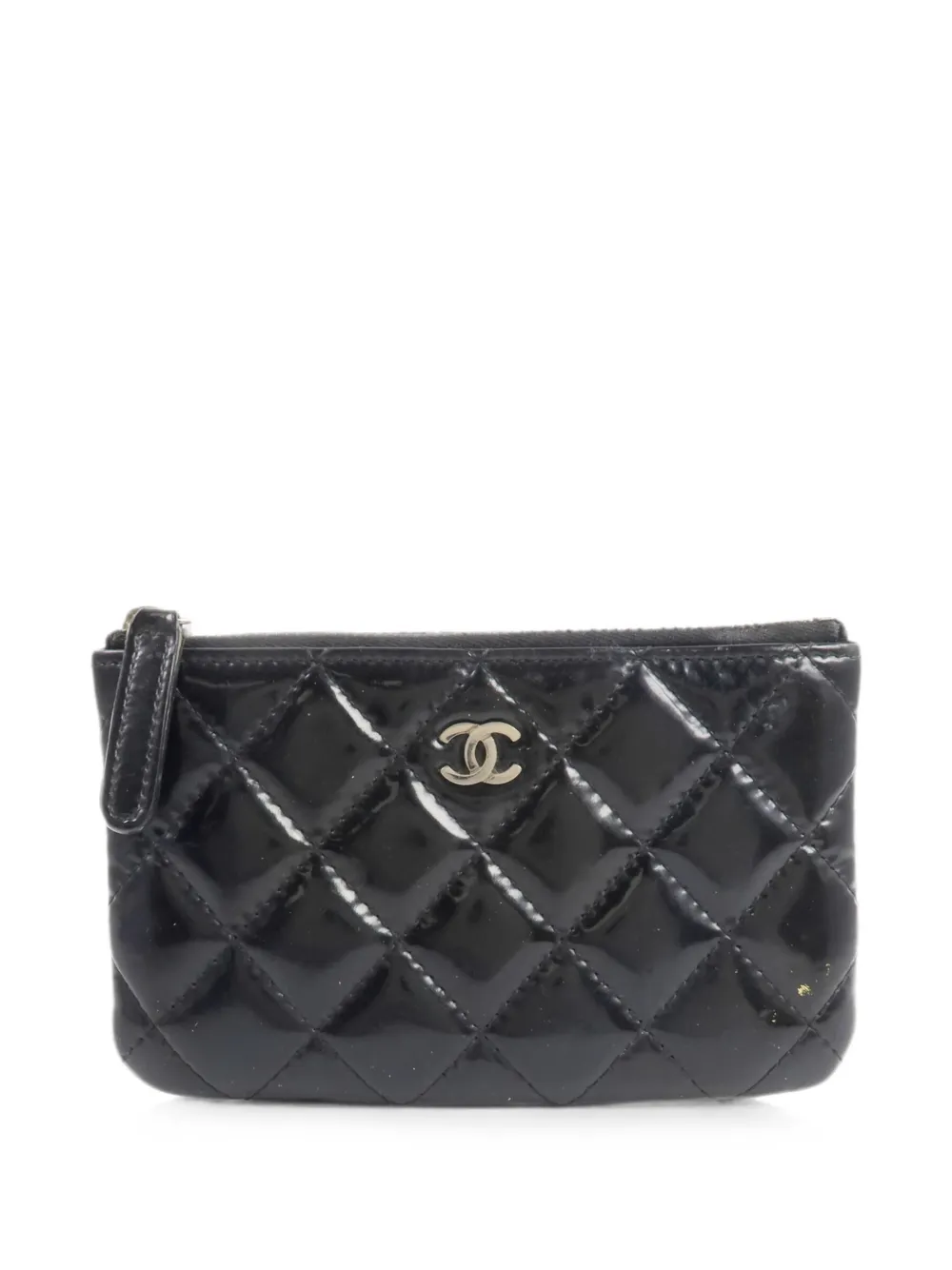 Pre-owned Chanel Mini Classic O Case Quilted Cc Card Holder In Black