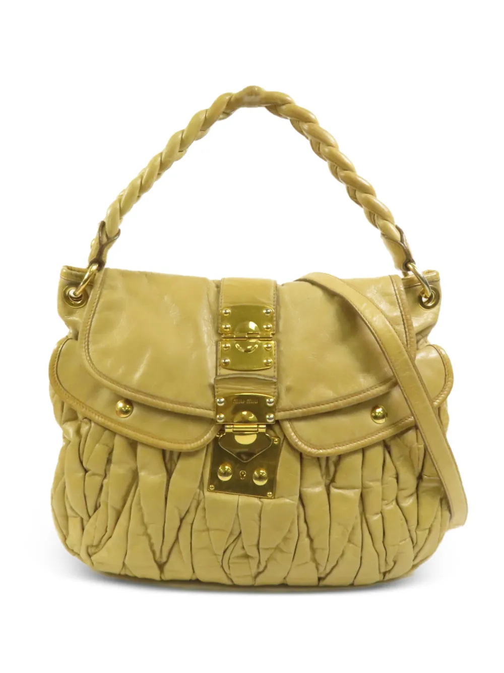 Miu Miu Pre-Owned Matelassé-Schultertasche mit geflochtenem Henkel - Nude