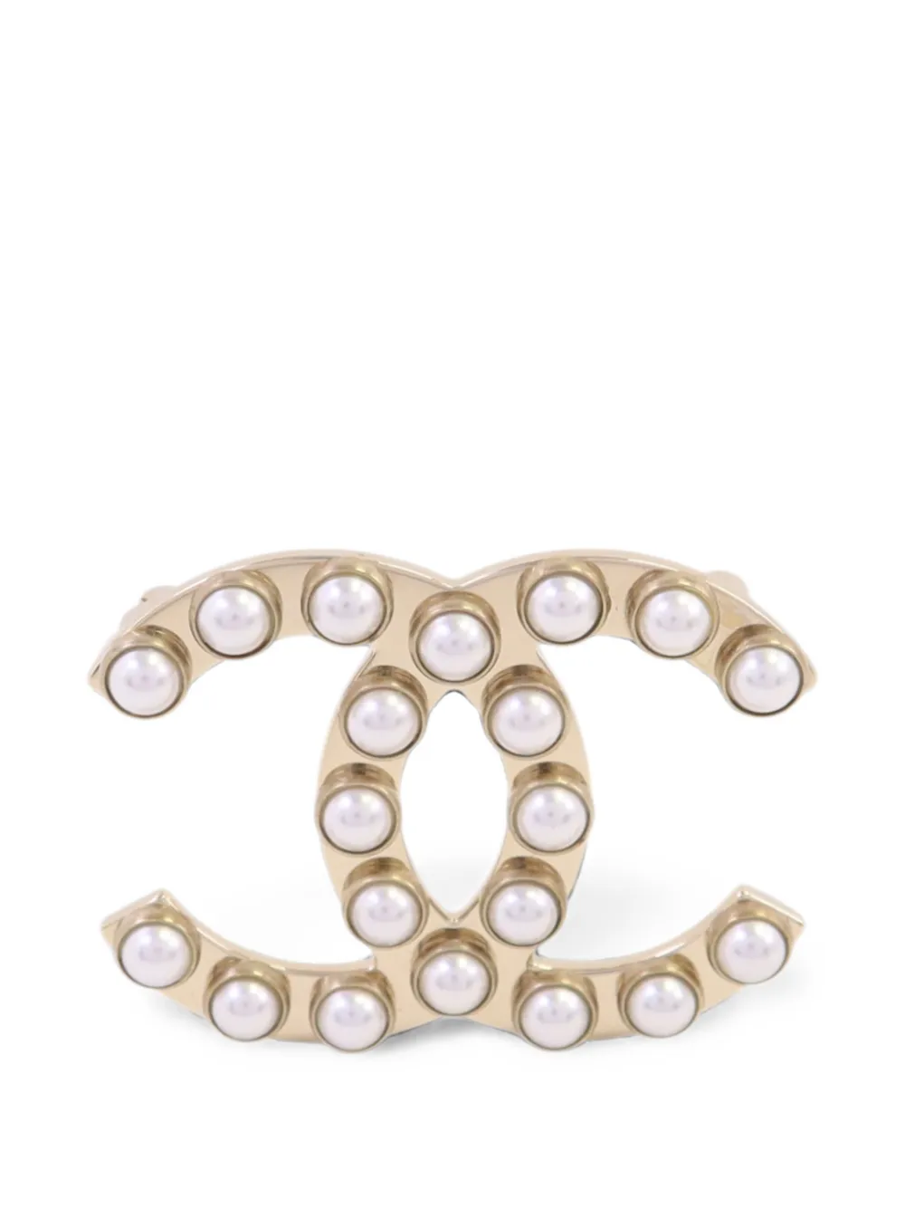 Pre-owned Chanel Cc Faux-pearl Brooch In Gold