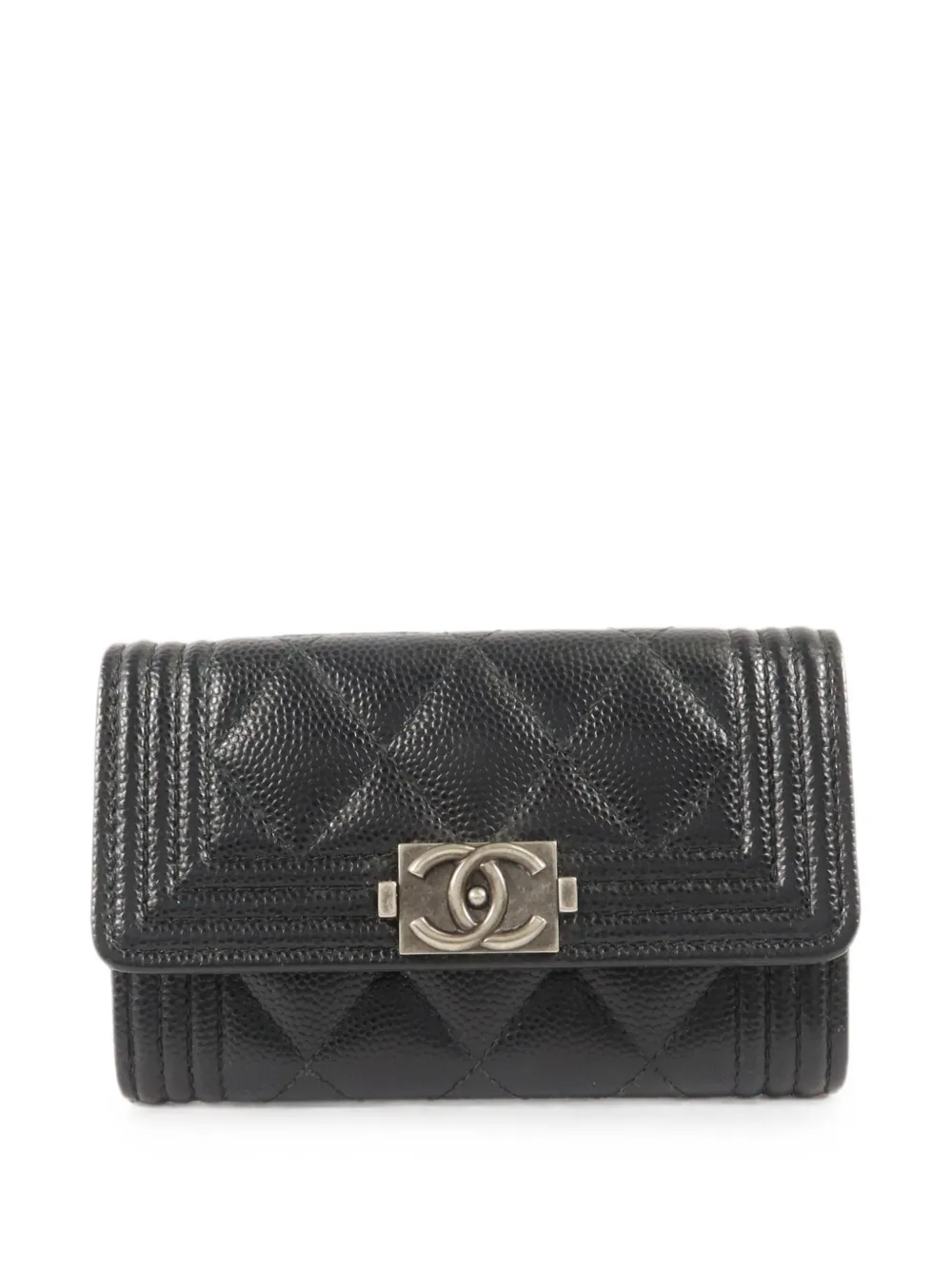 Pre-owned Chanel Boy Quilted Card Case In Black