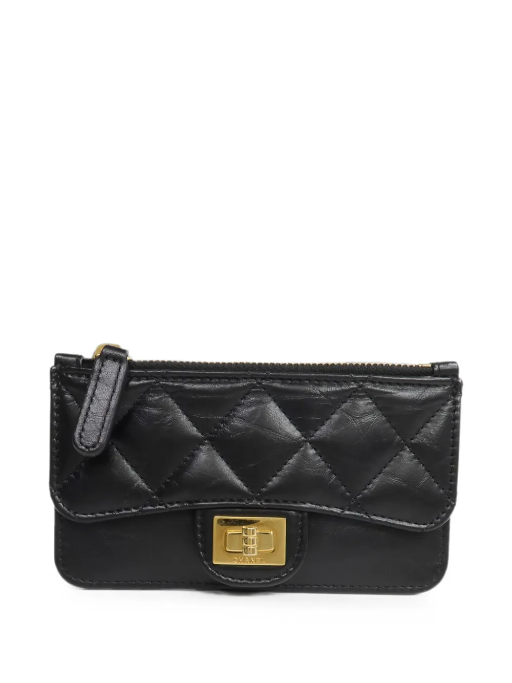 Pre-owned Chanel 2.55 Quilted Card Holder In Black