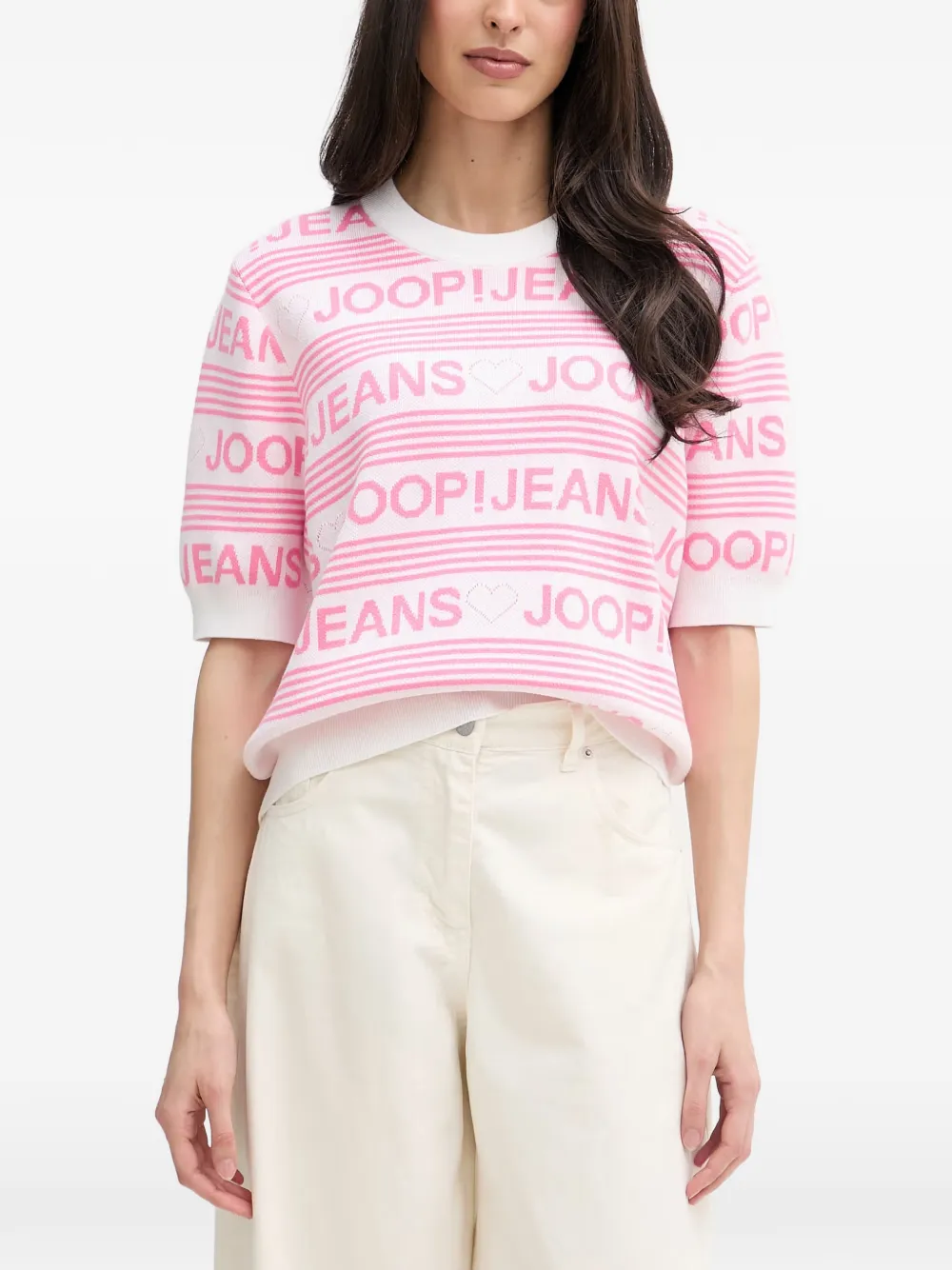 Joop! Karie logo-pattern striped T-shirt - Bianco