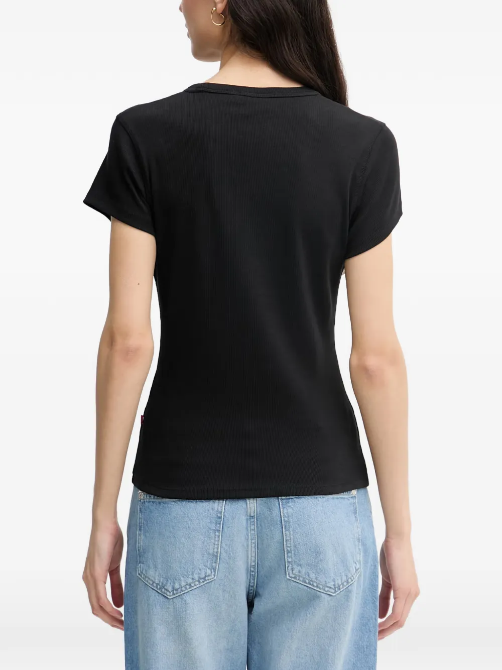 Joop! Tineta geribbeld T-shirt met logo van stras Zwart