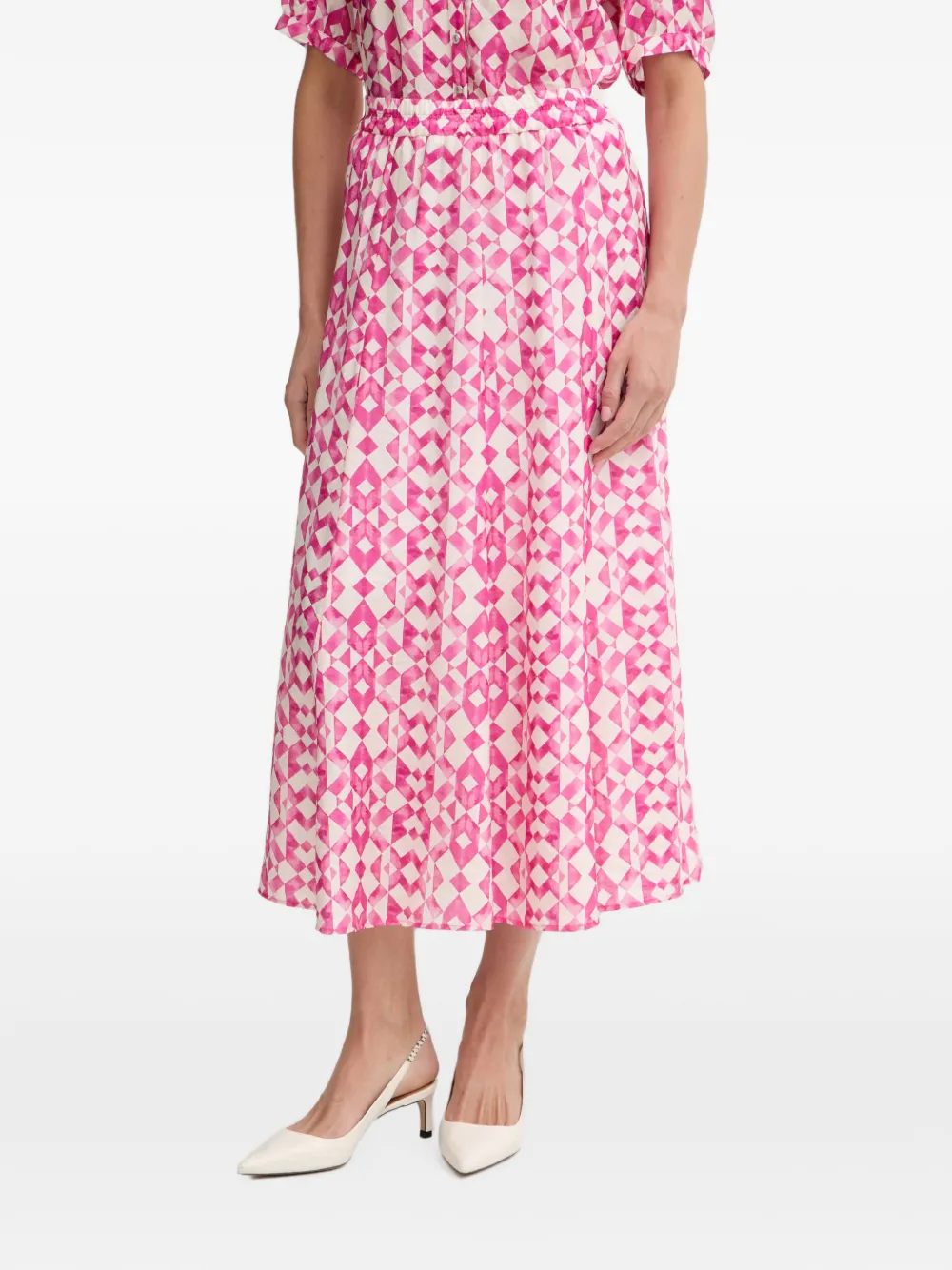 Marc Aurel geometric-print elasticated-waist midi skirt - Rosa
