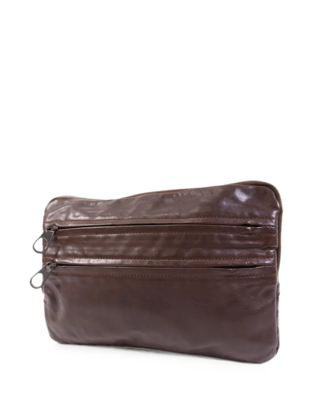 Bottega Veneta Pre-Owned Intrecciato clutch met ritssluiting en afwerking Bruin