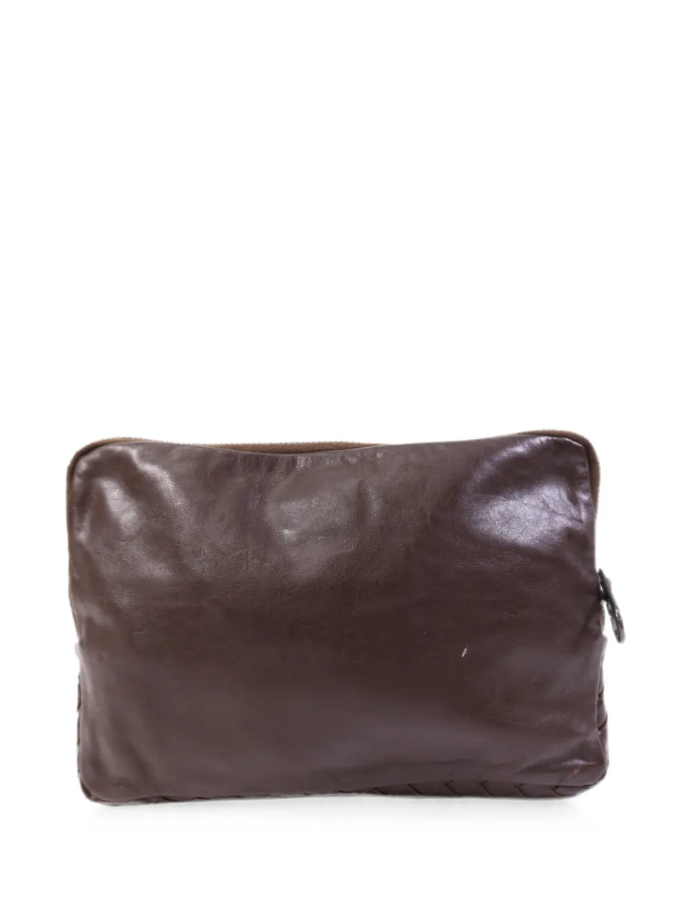 Bottega Veneta Pre-Owned Intrecciato clutch met ritssluiting en afwerking Bruin