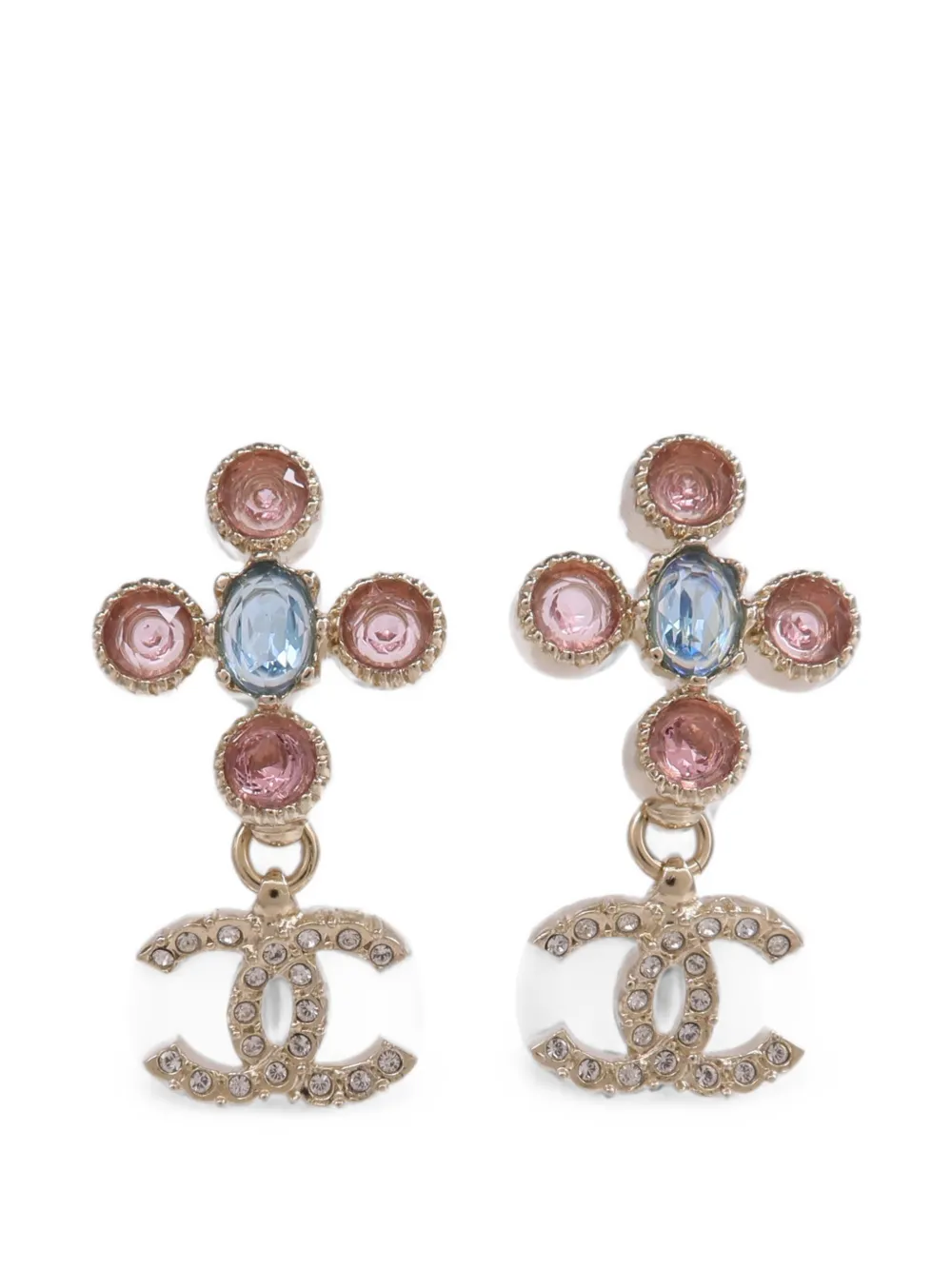 CHANEL Pre-Owned CC crystal-embellished drop earrings - Oro