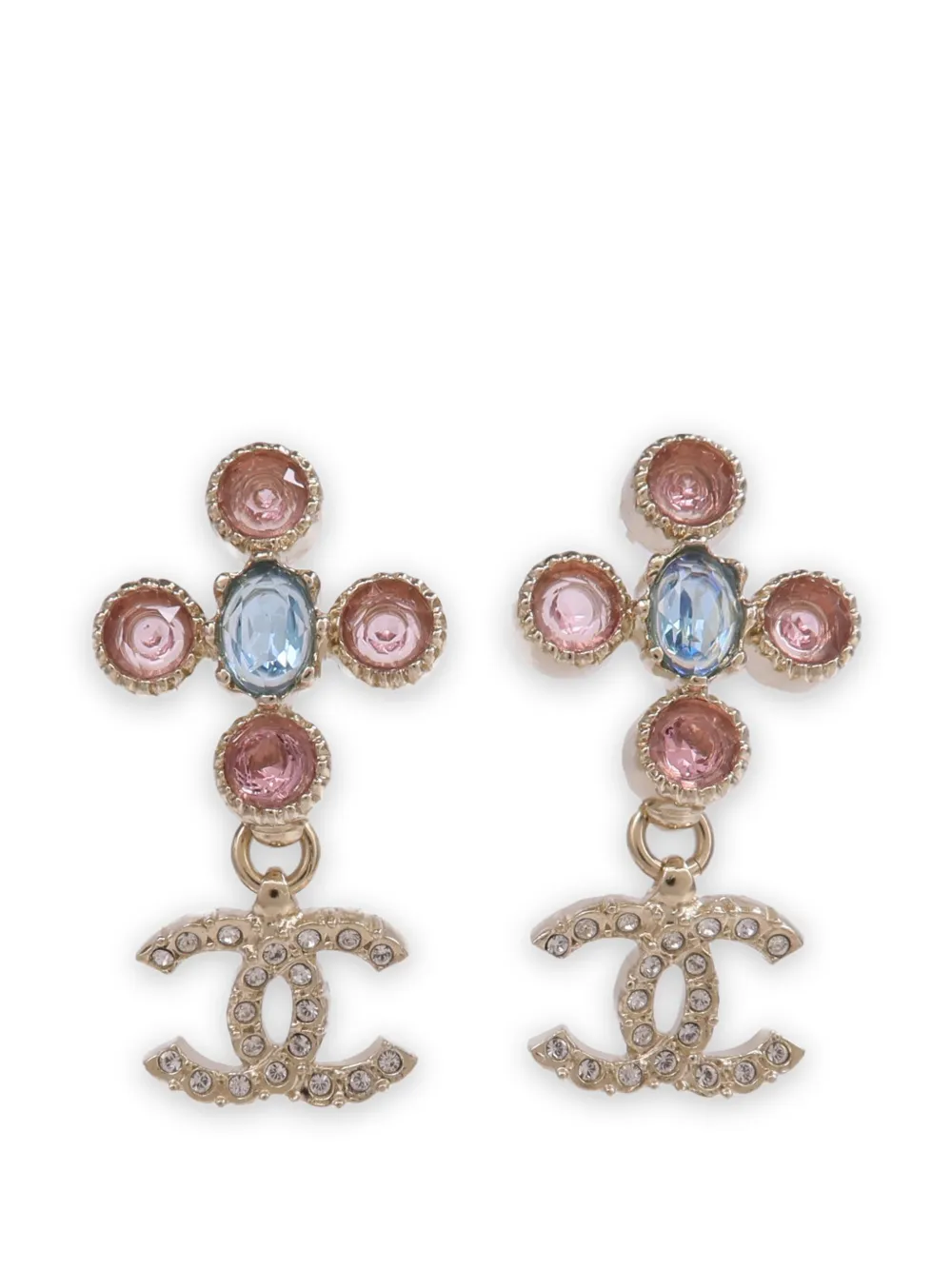 CHANEL Pre-Owned CC crystal-embellished drop earrings - Gold