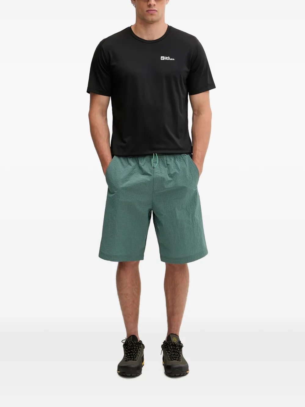 JACK WOLFSKIN Find the Wild check-pattern drawstring shorts Groen