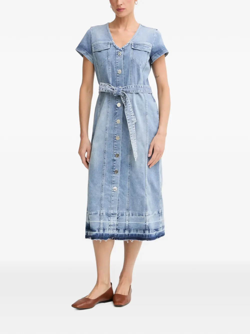 Marc Aurel belted button-front denim midi dress - Blu