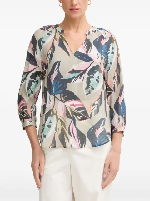 Marc Aurel leaf-print V-neck blouse