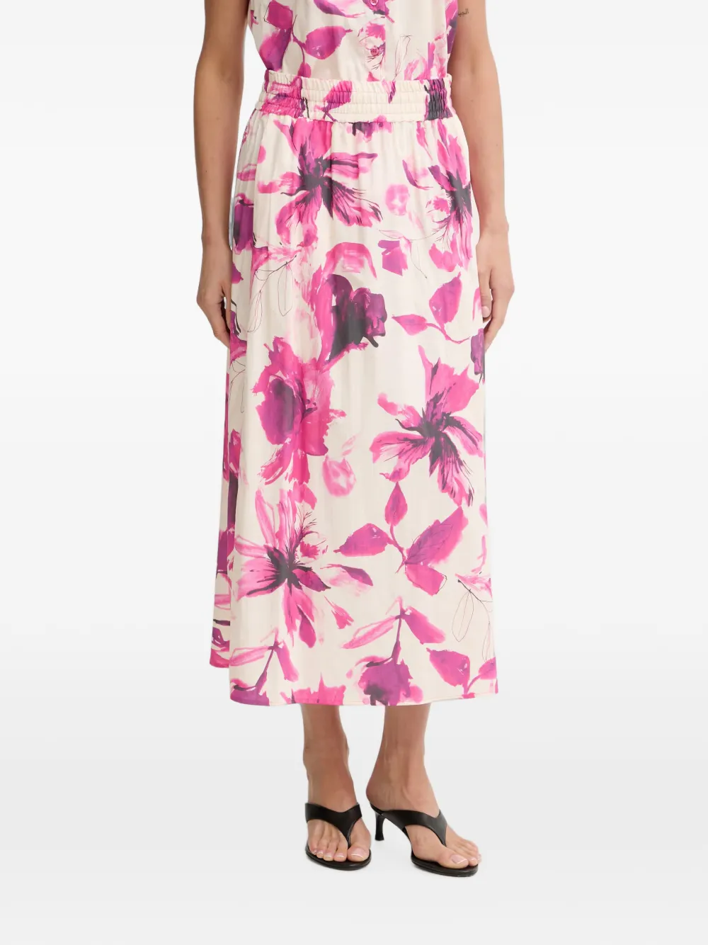Marc Aurel floral-print smocked-waist midi skirt - Toni neutri
