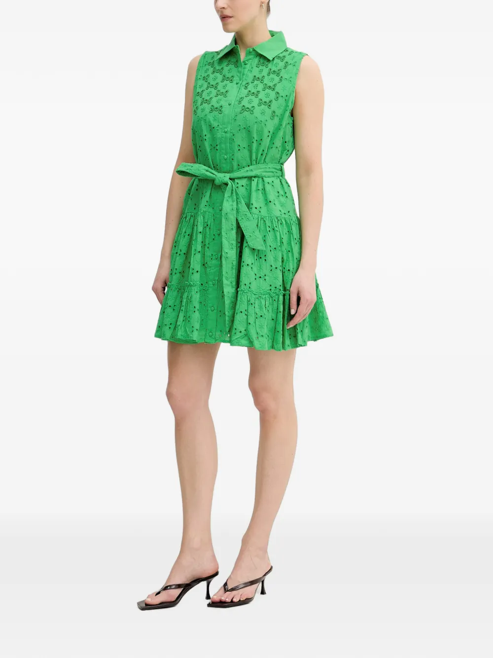 Lola Casademunt Swiss-embroidery tiered mini dress - Verde