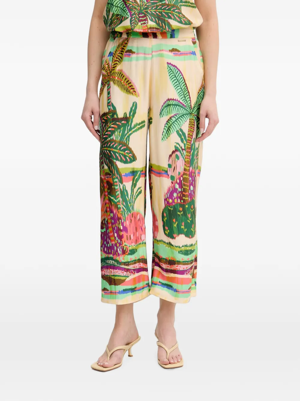 Lola Casademunt palm-print straight-leg trousers