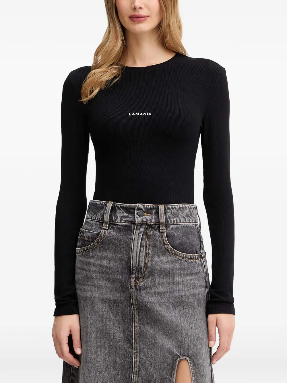 La Mania Gin ribbed-knit logo-print top
