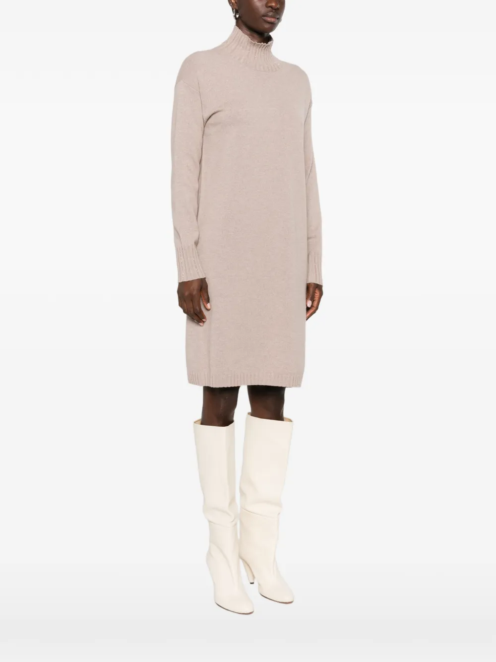 Fabiana Filippi Gebreide mini-jurk met hoge hals Beige