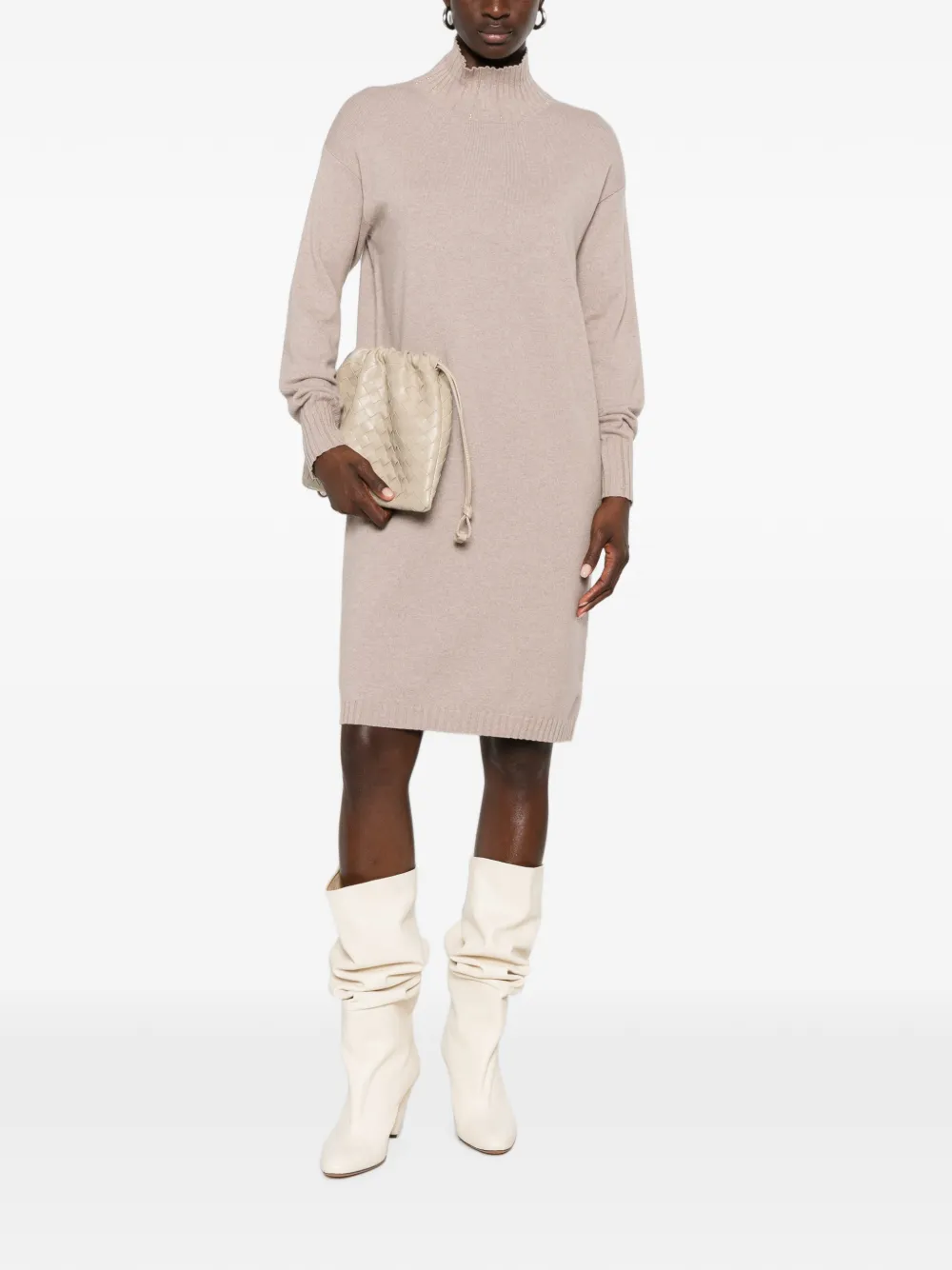 Fabiana Filippi Gebreide mini-jurk met hoge hals Beige