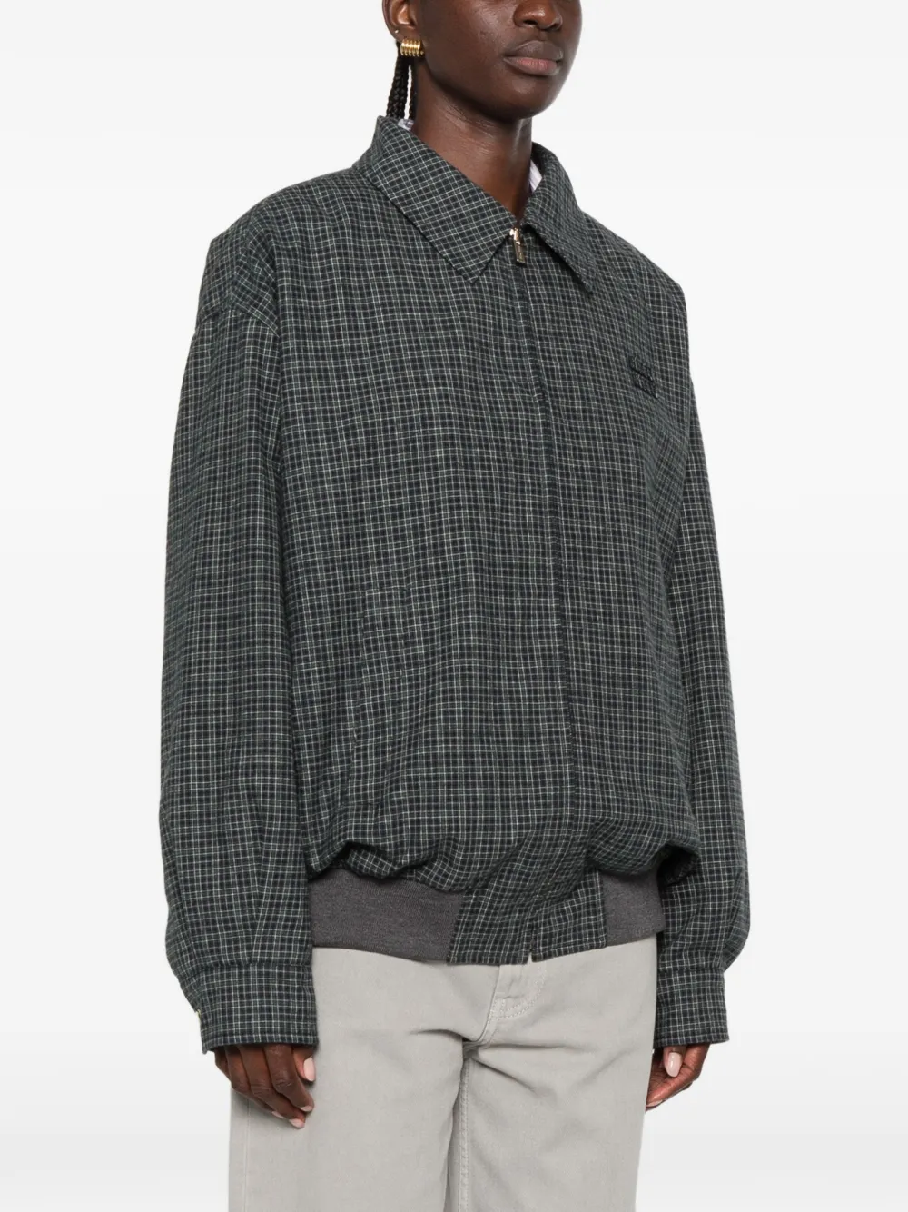 Miu Geruit jack met logo-patch Groen