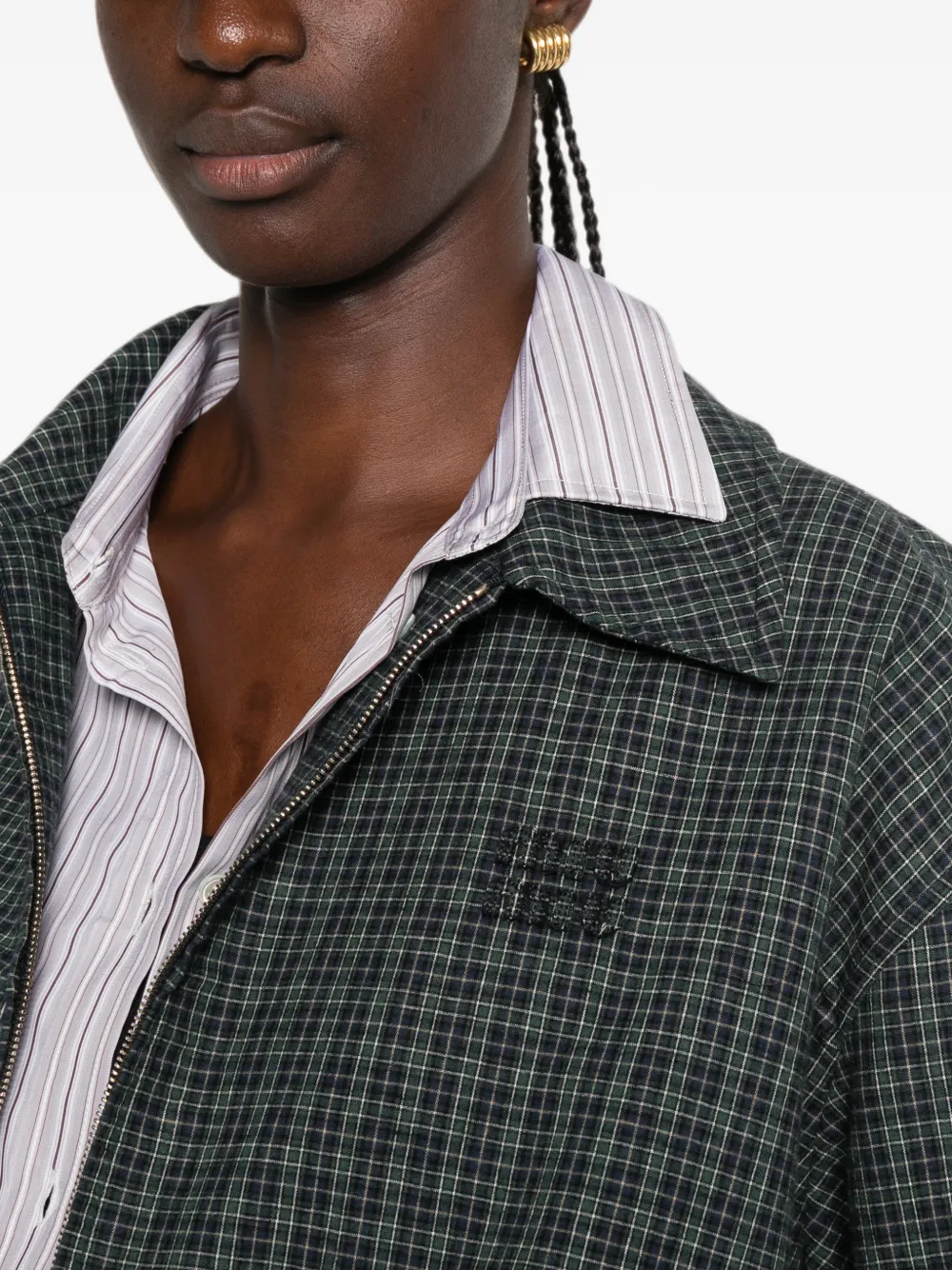 Miu Geruit jack met logo-patch Groen