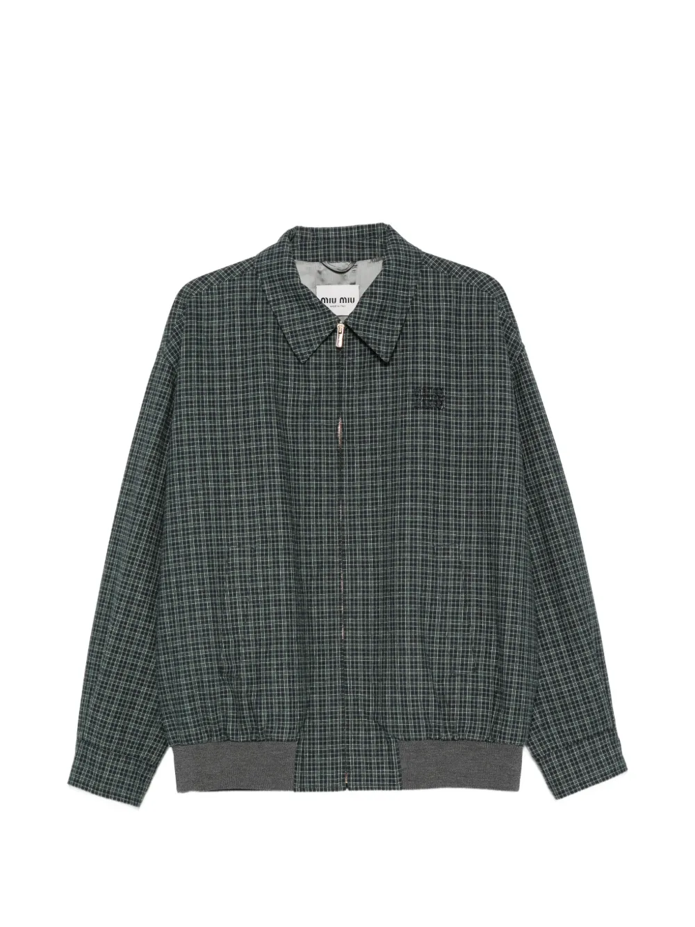 Miu Miu check-pattern logo-patch jacket - Verde