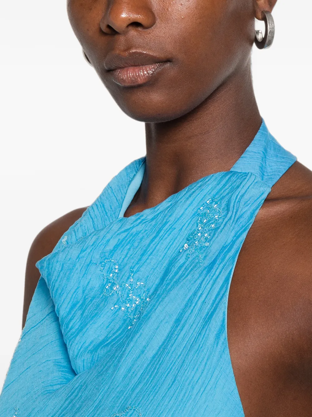 STAUD Roselle maxi-jurk met halternek en kralen Blauw