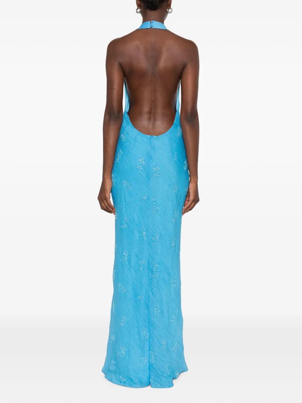 STAUD Roselle maxi-jurk met halternek en kralen Blauw