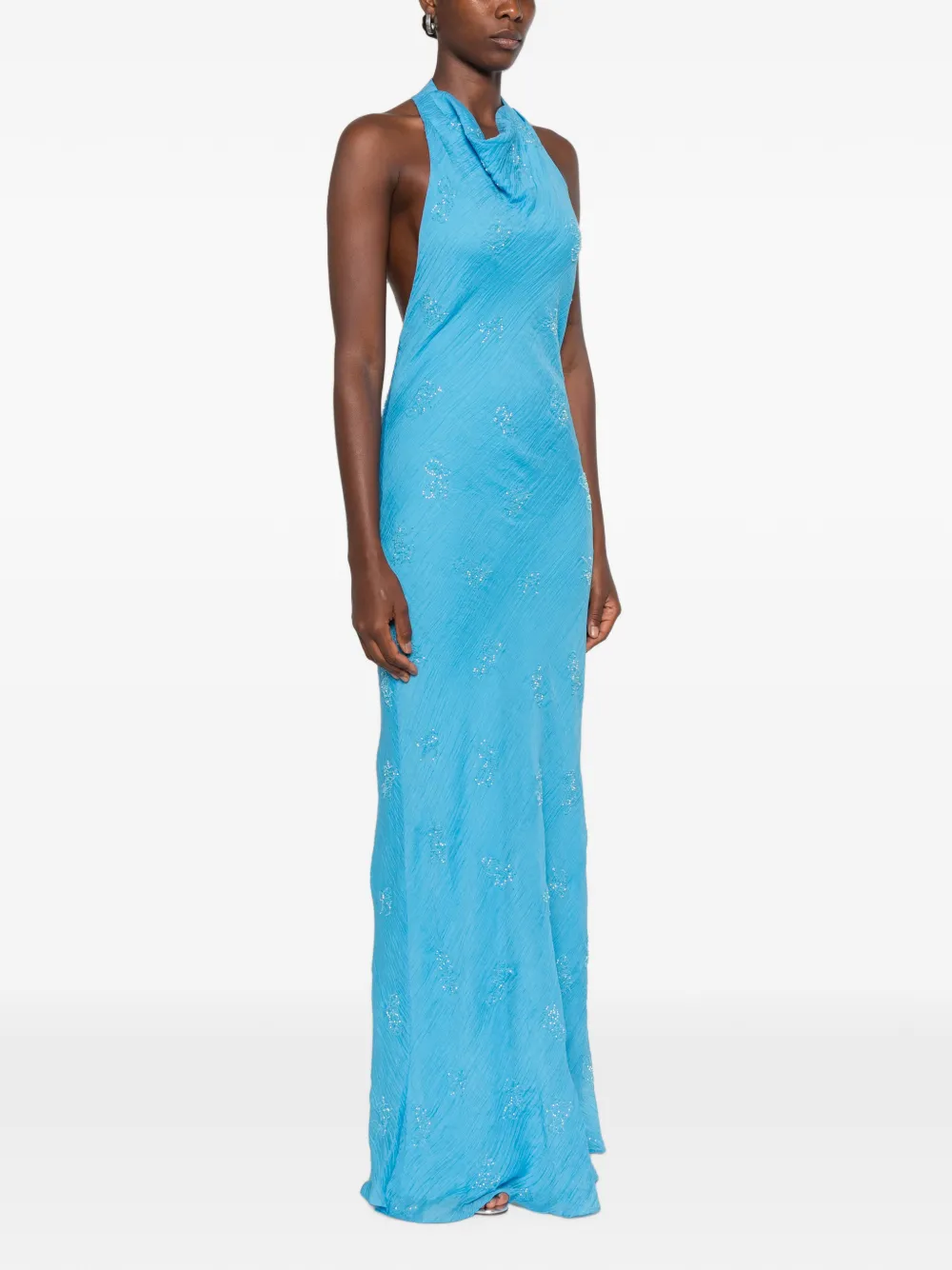 STAUD Roselle maxi-jurk met halternek en kralen Blauw