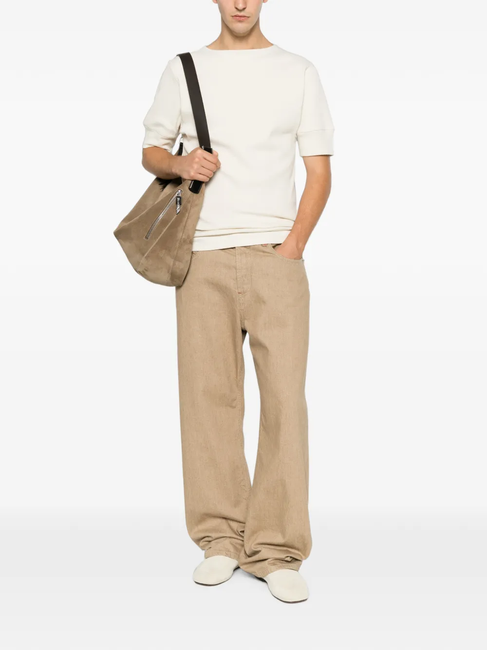 LEMAIRE Ribbed-knit Short-sleeved T-shirt in Neutrals, view 2