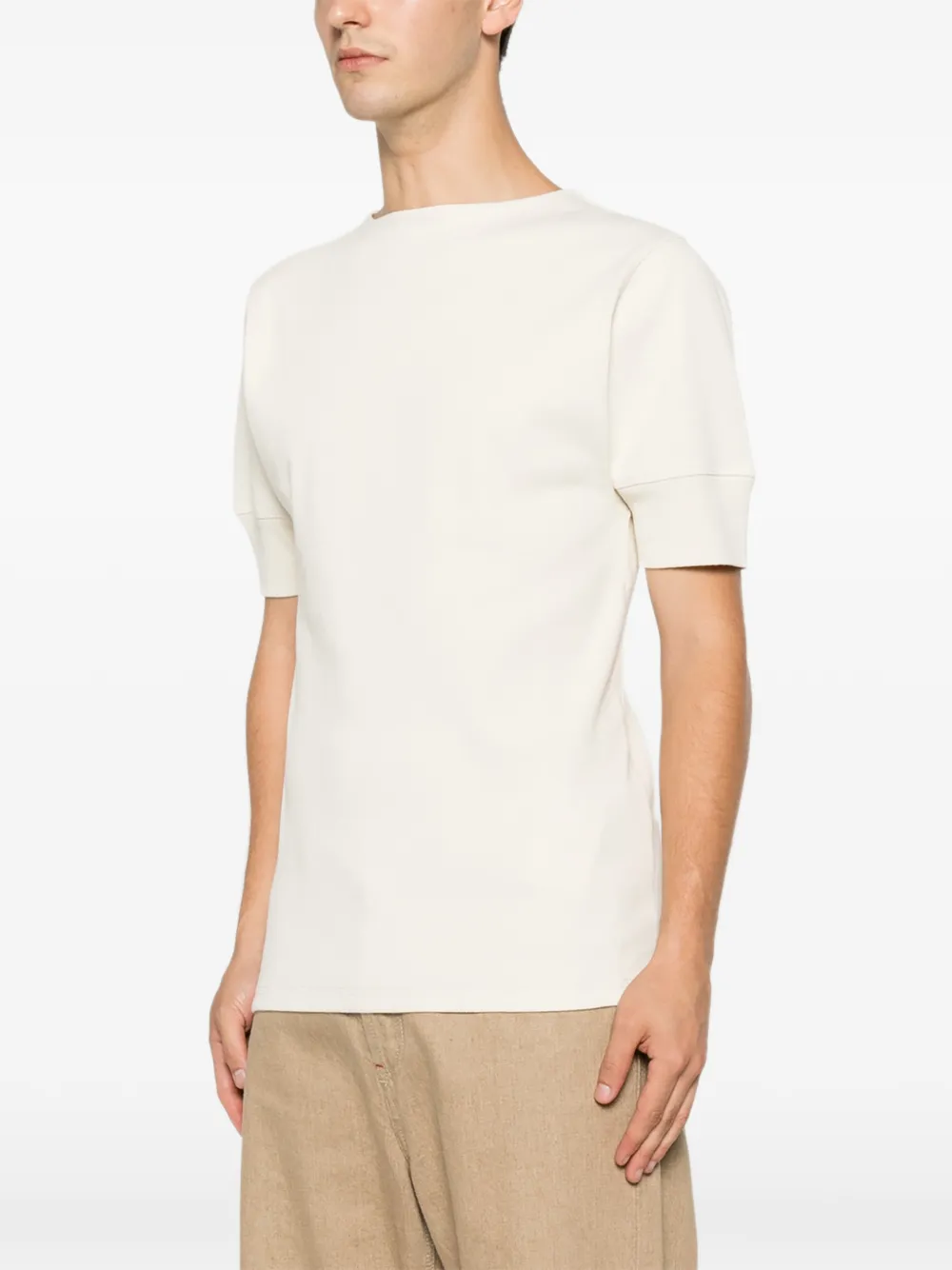 LEMAIRE Ribbed-knit Short-sleeved T-shirt in Neutrals, view 3