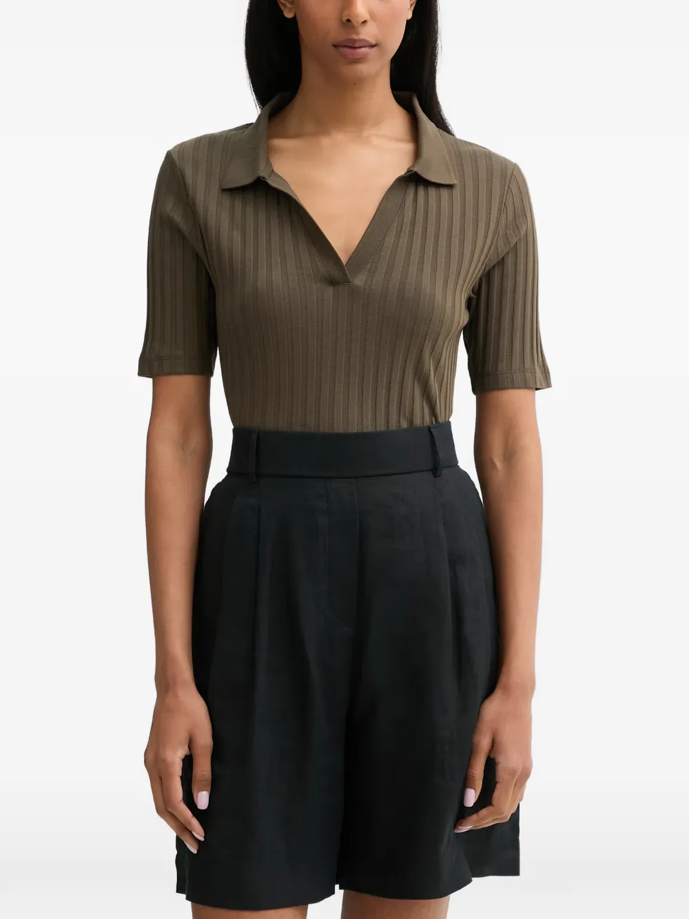 Marc O'Polo ribbed-knit V-neck T-shirt - Grün